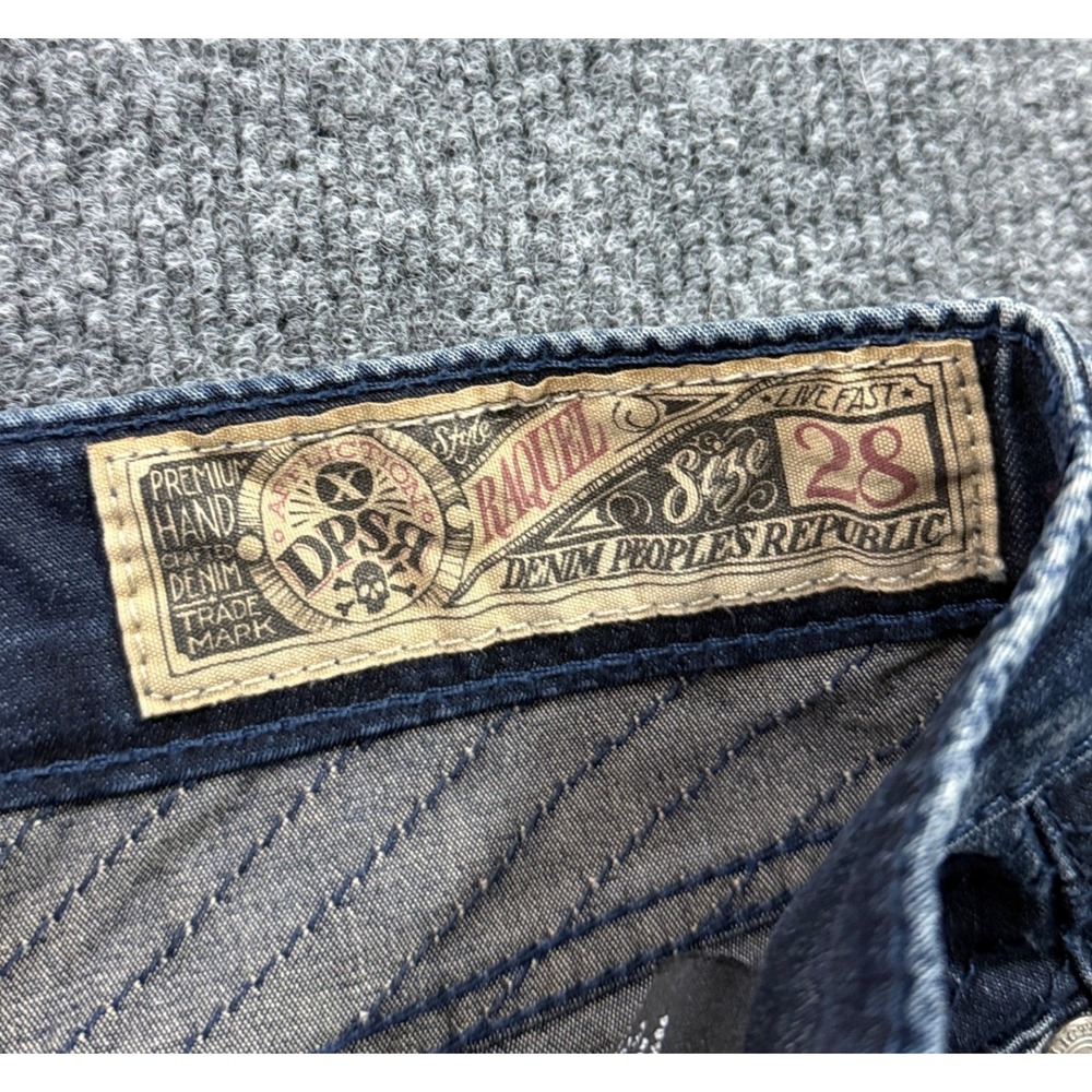 Affliction Raquel Moto Jeans Womens 28 Blue Distressed Ribbed Ankle Zip 111SK084 - Picture 4 of 15